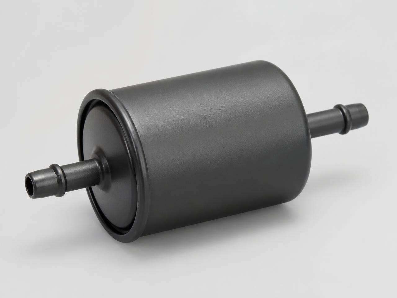 Inline automotive fuel filter with metal housing